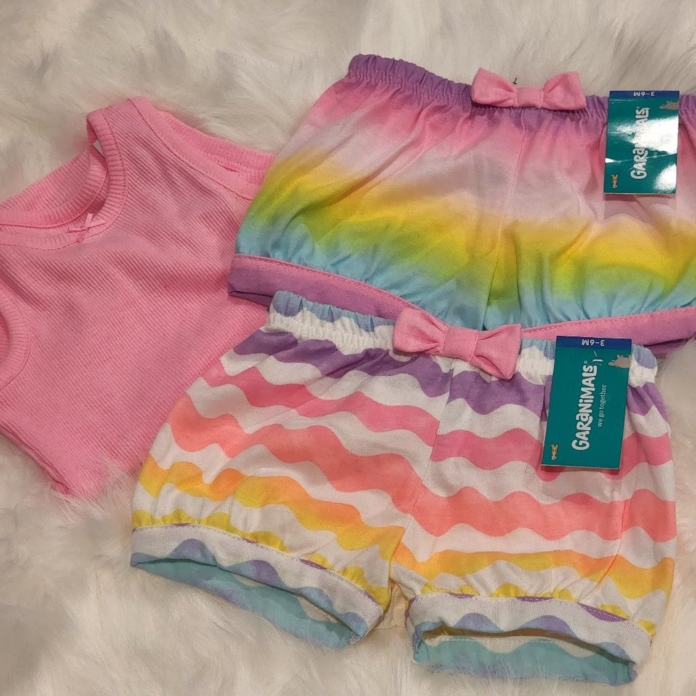 🆕️ Garanimals Baby Girls Bodysuit & Shorts Bundle, 3-6M